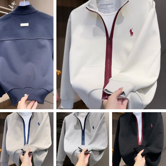 Autumn New Color-Block Zipper Cardigan Sweatshirt Men's Fashion Trendy Simple Versatile Casual Sports Stand Collar Jacket