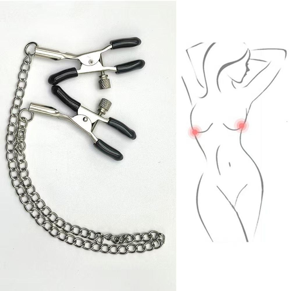 Metal Nipple Clamps with Chain, Black Unisex Adult Sensory Accessory — detail image 4