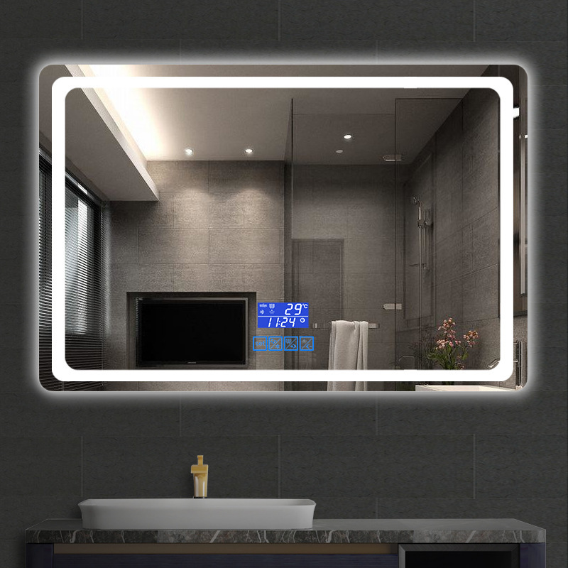 Espejo inteligente de pantalla táctil de baño tipo pared con lámpara de inodoro maquillaje led espejo de pared desfogado image 4