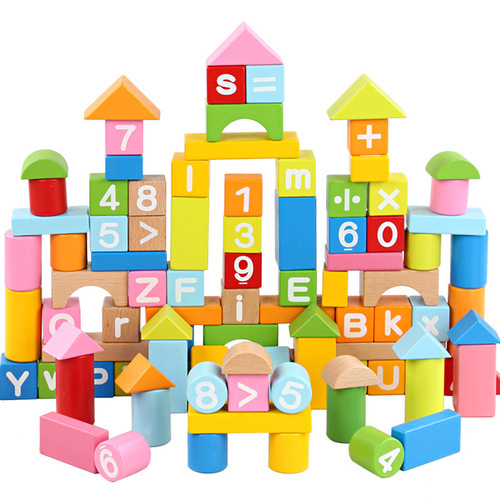 New wooden children's large particle building blocks assembly toys puzzle development 1-3 weeks 2 years old solid wood baby wholesale
