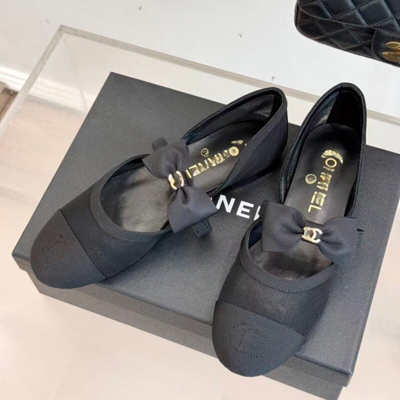 Genuine Leather 2025 Chanel-Style Round-Toe Single-Strap Bowknot Color-Block Hollow-Out Women's Fashion Versatile Mary Jane Shoes