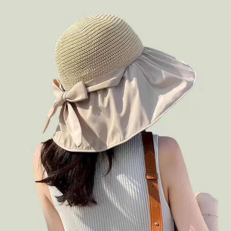 Summer sun hat with bow solar-powered, sun protection