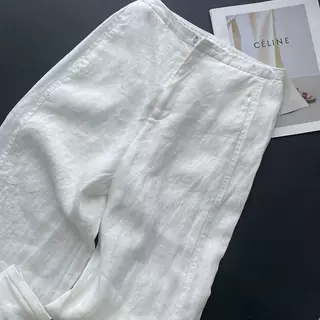 老钱风穿搭~白色高腰气质简约垂感通勤棉麻直筒阔腿裤女2026春季
