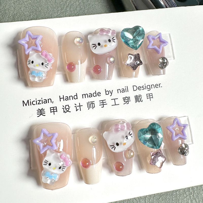 【KT and Stars】KT and Stars Cat Eye Wearable Nail Stickers Gold Foil Handmade Manicure Fake Nails 30 【KT and Stars】KT and Stars Cat Eye Wearable Nail Stickers Gold Foil Handmade Manicure Fake Nails 30