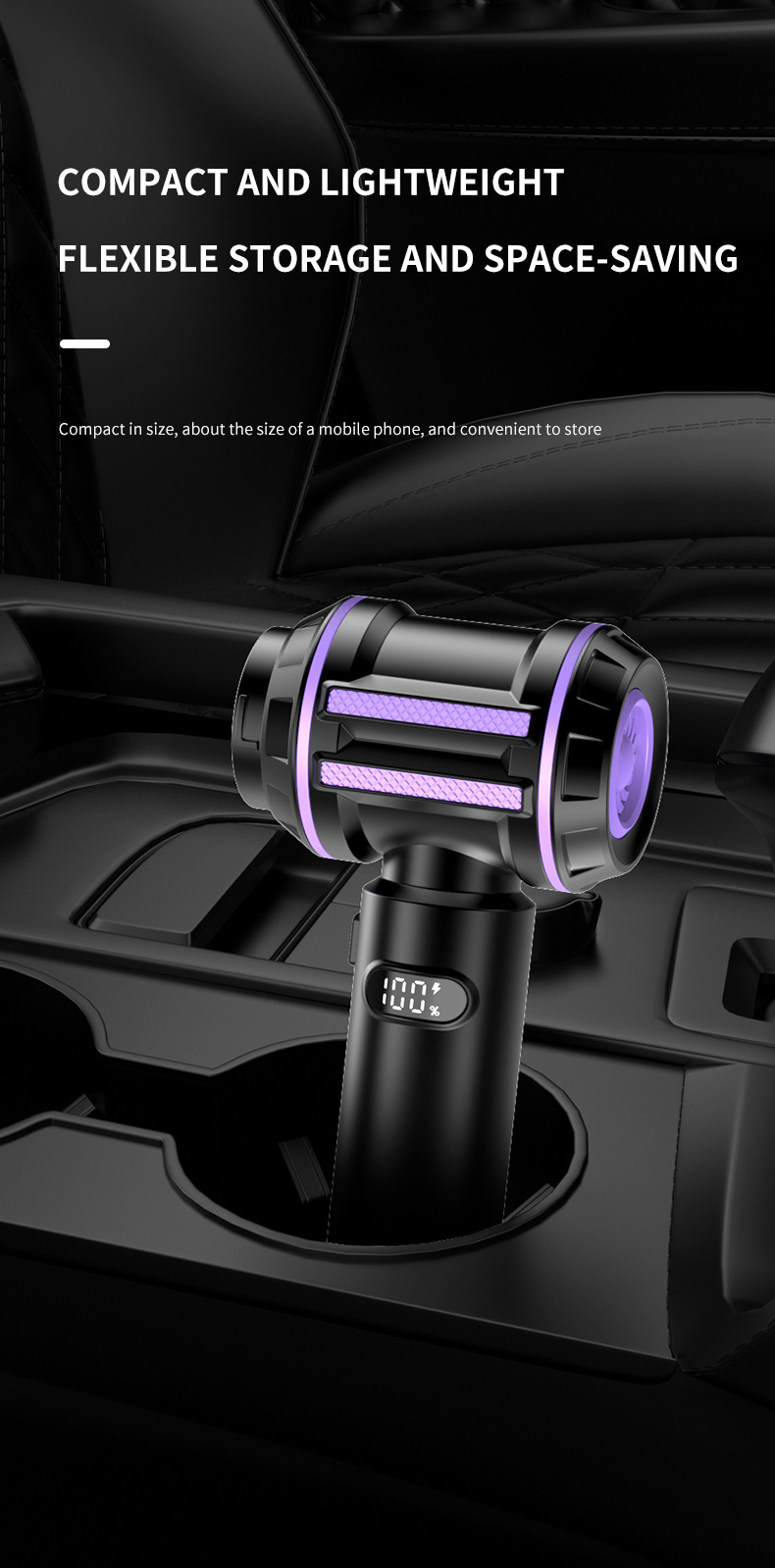 Wireless car vacuum cleaner for interior cleaning, suitable for home and car use, powerful mini vacuum cleaner for small vehicles