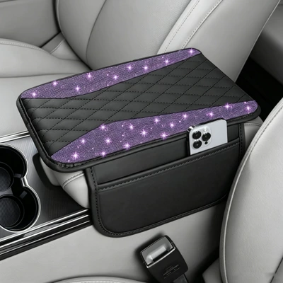 Mat, Armrest Pad, Side Storage — Armrest box pad - purple-angel-wings-rhinestones