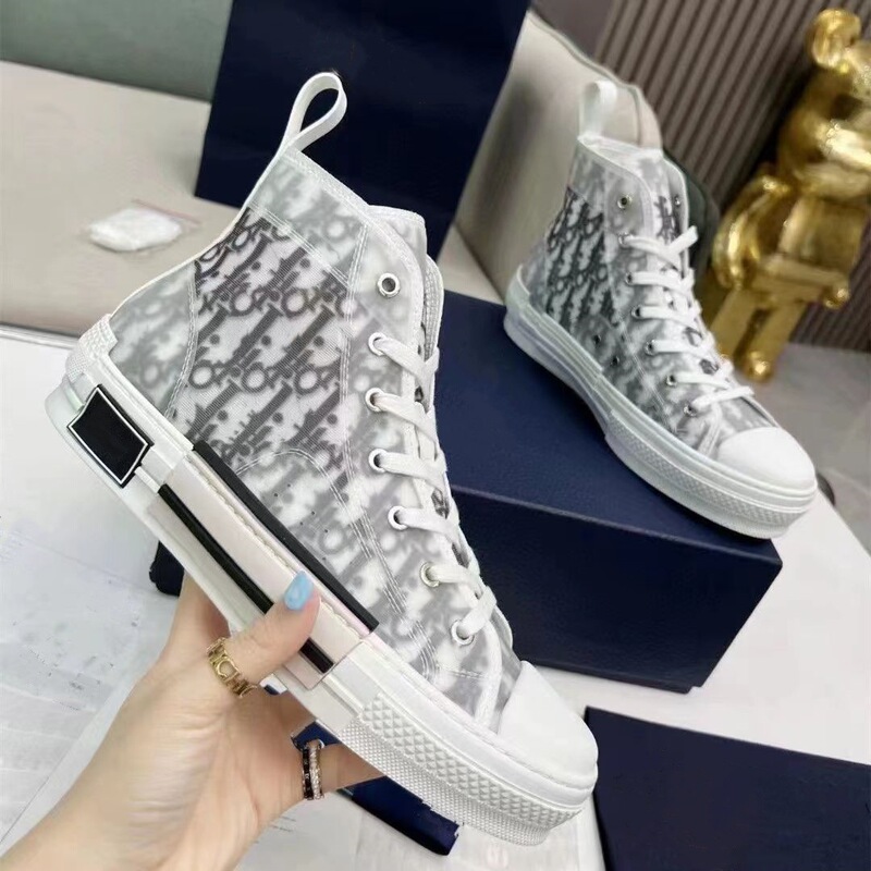 European Station D Home High Top Men's Shoes 2024 Breathable Canvas Shoes White Shoes Women's Flat Printed Letter Sports Sneakers