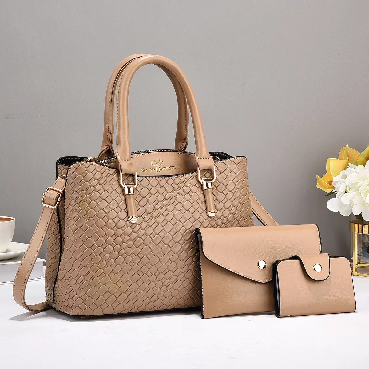Single Shoulder Strap Strap Type Bag Sets Bags Type Women's Large Pu Leather Solid Color Vintage Style Streetwear Sewing Thread Square Zipper Bag Sets