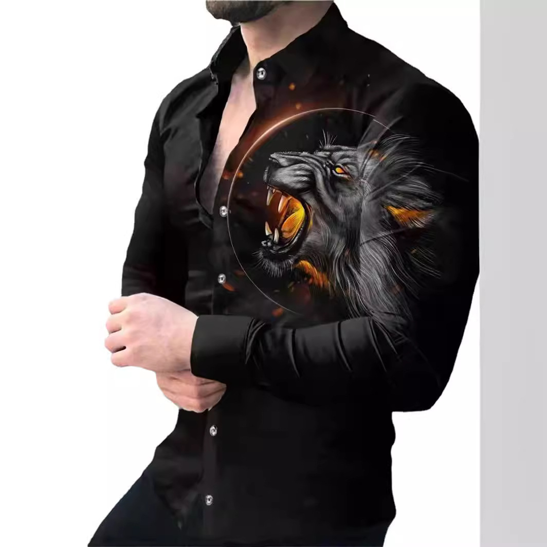 Comercio exterior transfronterizo nuevos hombres 3D impresión europea y americana casual calle moda impresión digital camisa de manga larga camisa delgada de los hombres