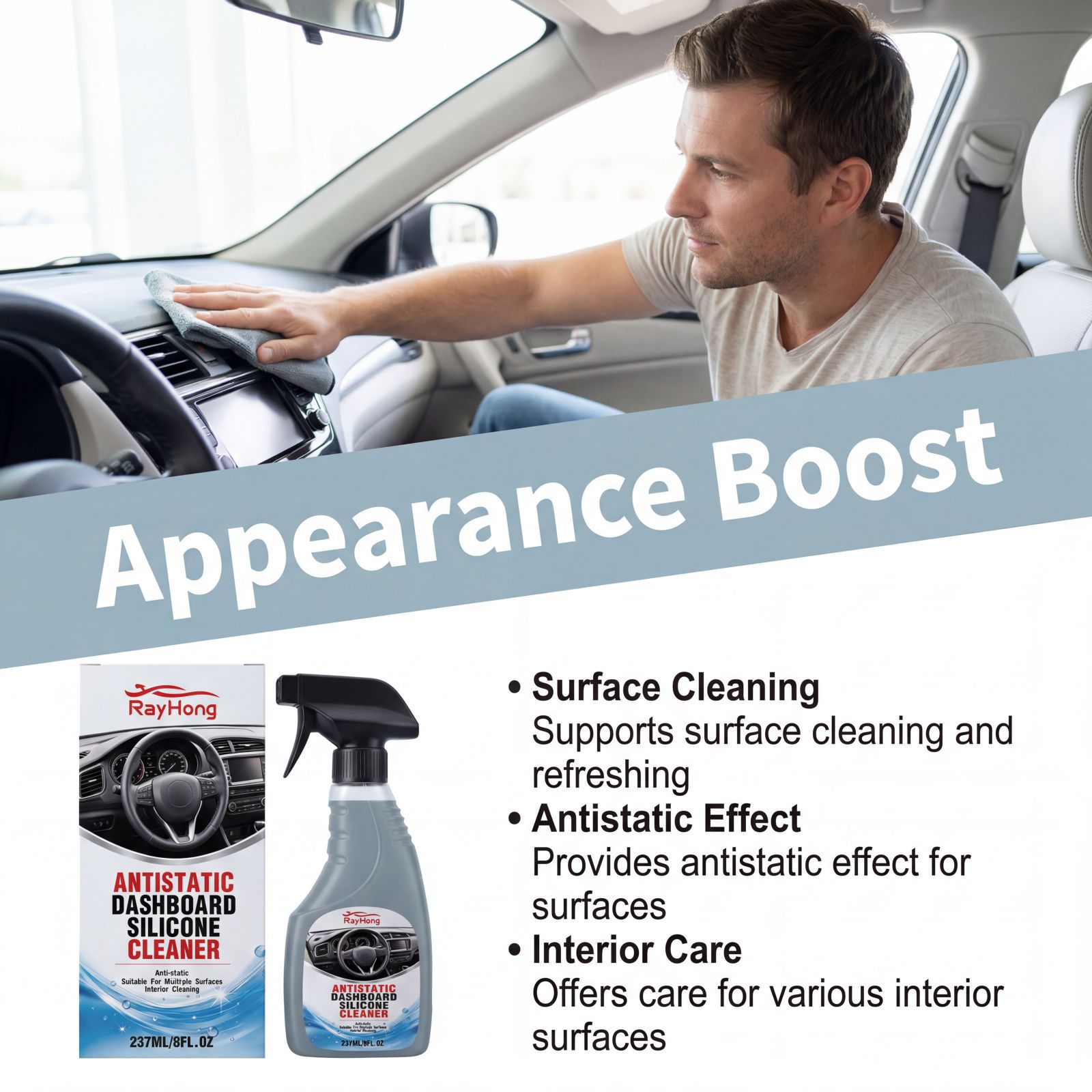 RAYHONG Car Interior Cleaner Car Interior Dashboard Cleaning Stain Removal Care Maintenance Cleaner