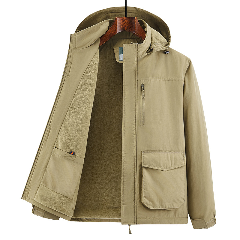 Chaqueta de otoño y invierno para hombres secos rápidos para hombres bolsillos de algodón grueso a prueba de viento impermeable tendencia de trabajo casual chaqueta superior