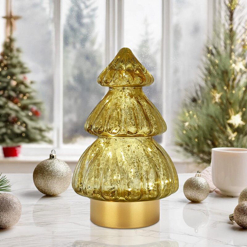 Cordless Christmas Glass Material Christmas Tree-Shaped Built-In Battery Light Suitable for Indoor Decoration Home Night Light
