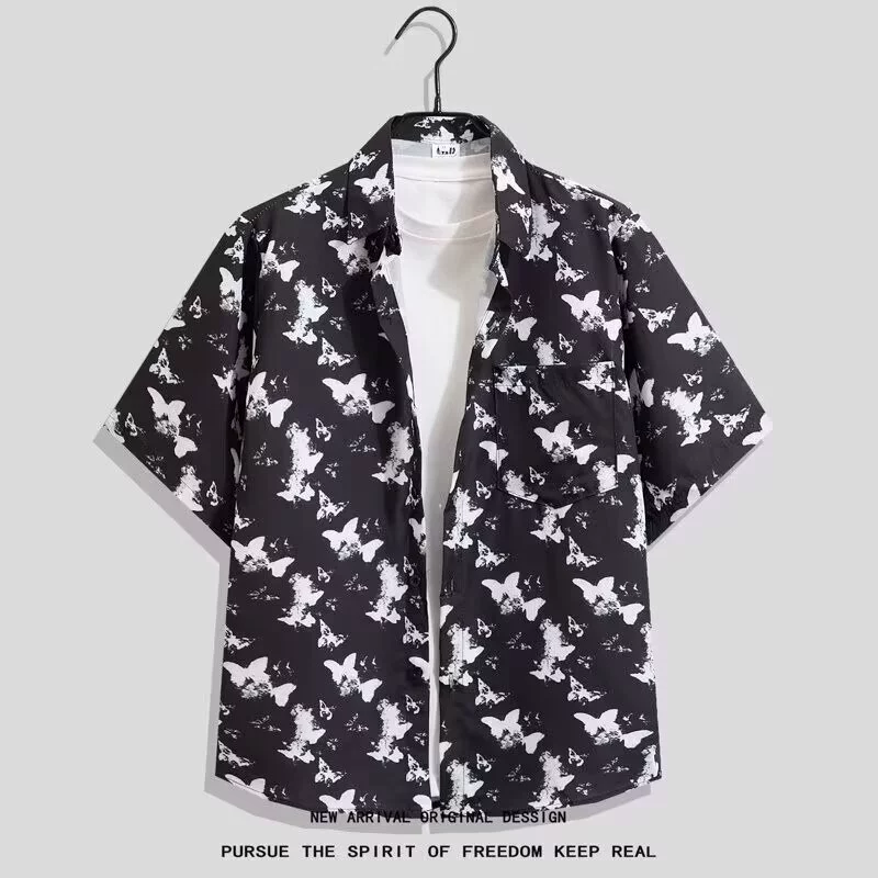 Модные пляжные рубашки с цветочным принтом в гонконгском стиле для мужчин и женщин, красивые свободные гавайские рубашки в стиле ретро с короткими рукавами для пар, модные брендовые куртки