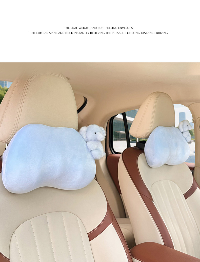 Blue Rain Stuffed Car Headrest and Lumbar Support Cartoon DIY Doll Car Memory Foam Neck Pillow Plaid Car Cushion