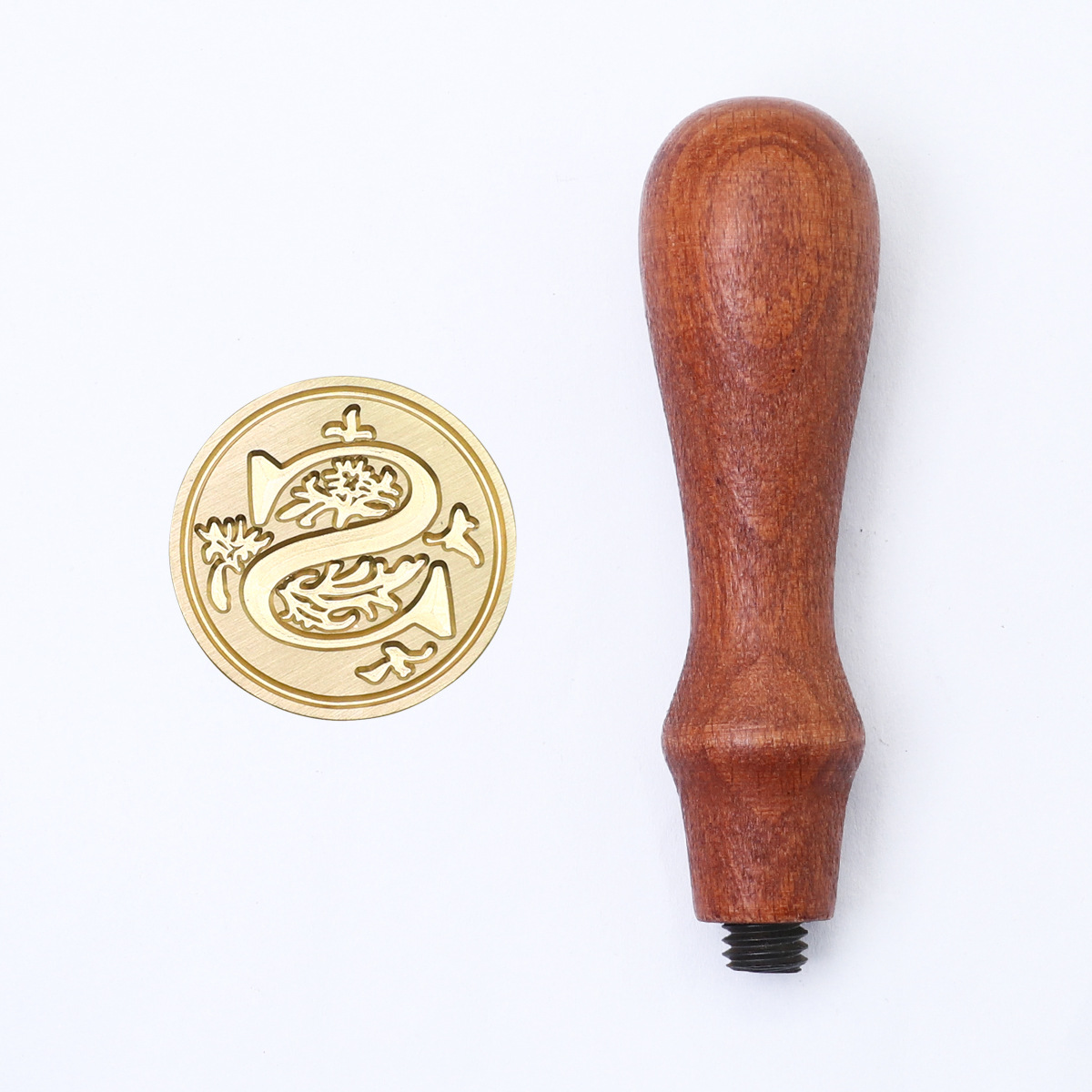 Sello de pintura de fuego retro cabeza de capítulo letra europea sello de un solo capítulo mango de madera cuenta de mano sello de pintura de fuego cabeza de cobre redondo sólido