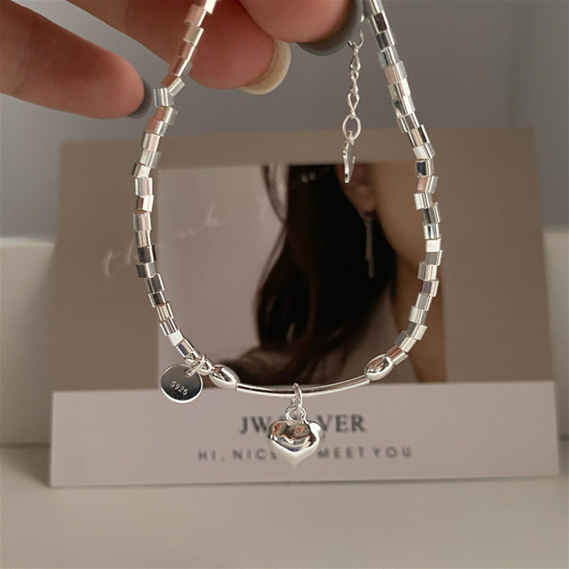 Fairy Style Elegant Heart Shape Sterling Silver Charm Polishing Bracelets display picture 3