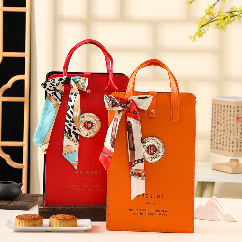 中秋节月饼礼盒手提中式糕点蛋黄酥冰皮流心月饼八个装带内托