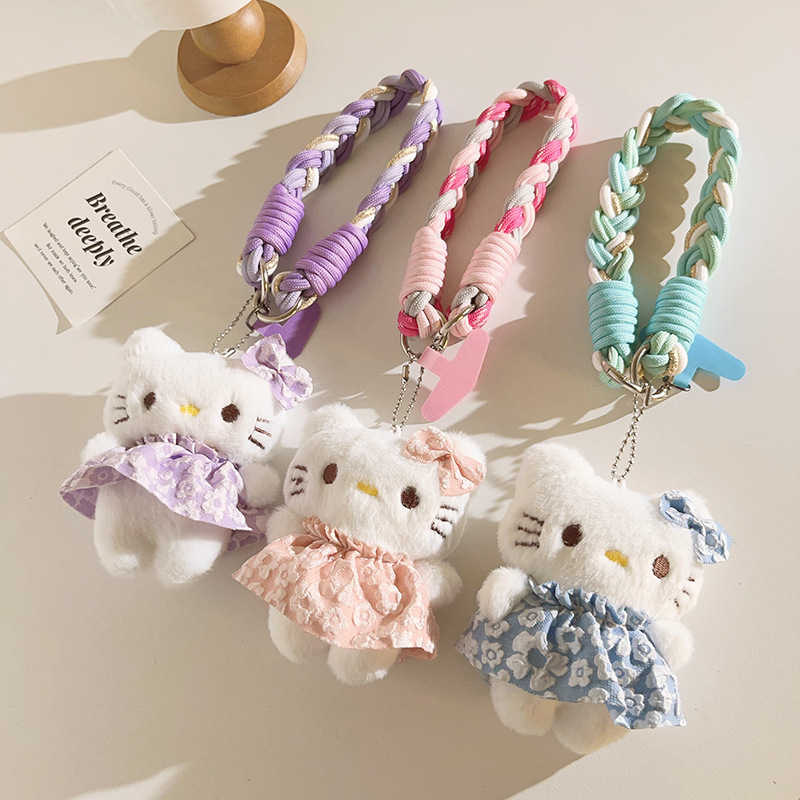 Girl Ins Pink Dress Kt Cat Pendant Mobile Phone Case Lanyard Key Chain Hanging Chain Wrist Strap Mobile Phone Universal