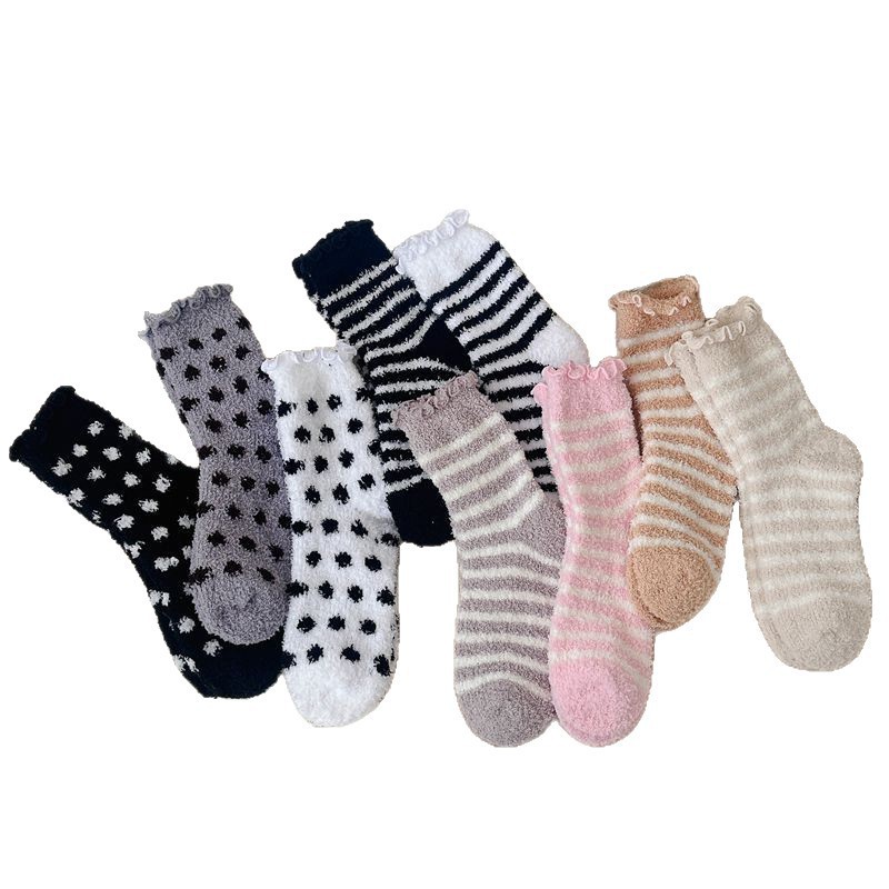 Calcetines de Piso de Felpa de Poliéster Térmicos, Absorción de Sudor y Antifricción para Invierno y Hogar