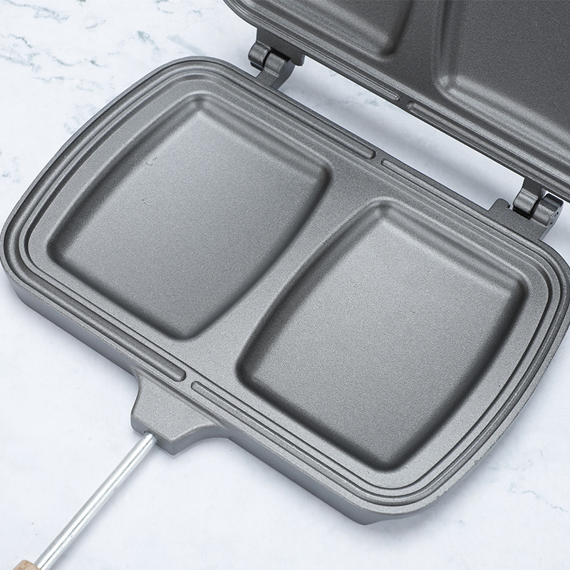 Suministro directo de fábrica hogar de aluminio de doble capa sartén antiadherente de doble cabeza desayuno extraíble sartén sándwich para hornear pan