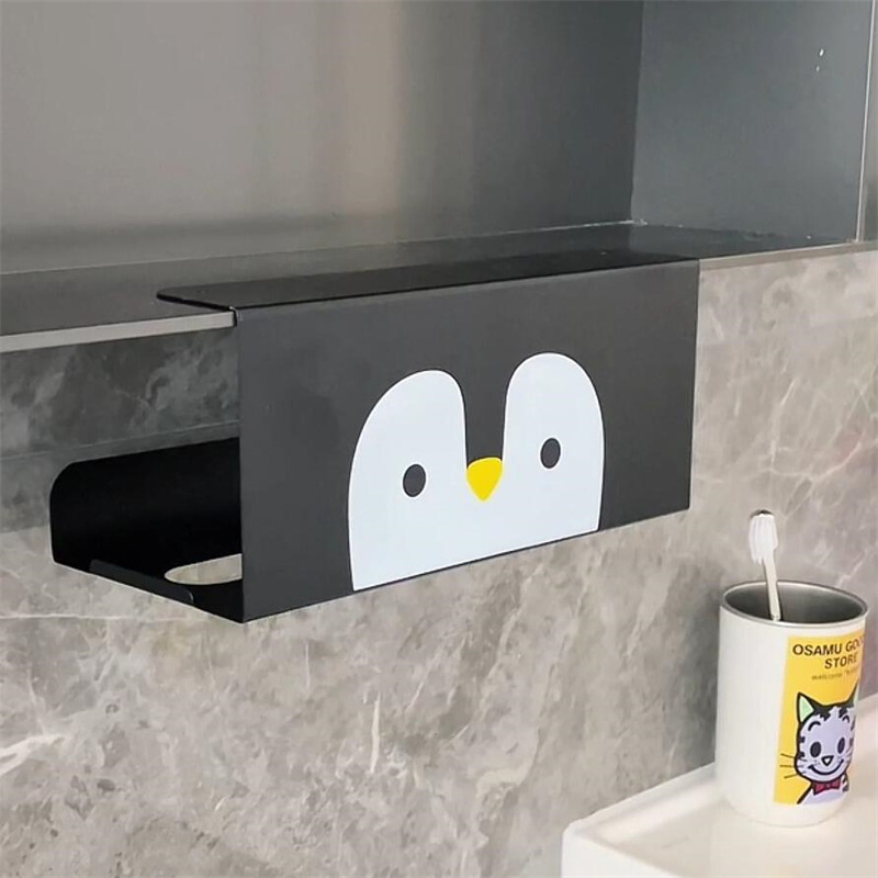 ペンギン洗面タオル収納ケース壁掛け式高颜値トイレ鏡盤下穴なしキッチンティッシュ逆さまケース|undefined
