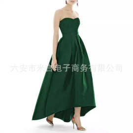 2025年新款欧美外贸礼服演出服性感抹胸前短后长宴会主持人礼服裙