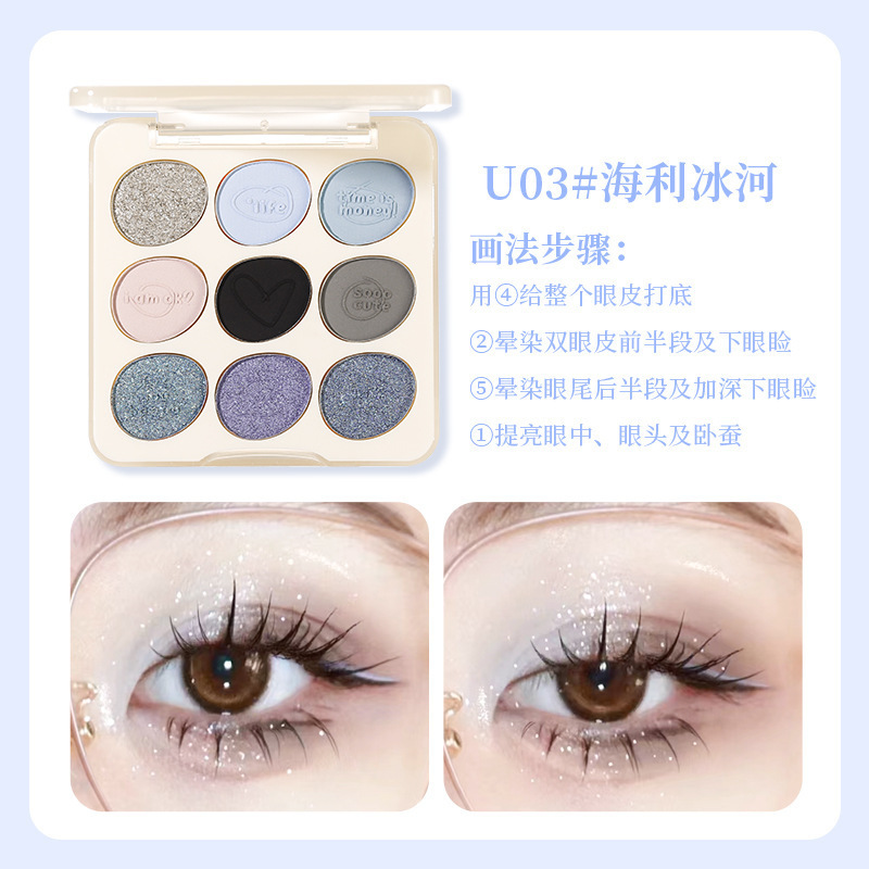 Maquillaje xixi graffiti log sombra de ojos de nueve colores brillo mate perlado todos los días agua hervida de baja saturación primer maquillaje de amor