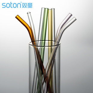 Korean ins style colored thick glass straw transparent creative heat resistant High Borosilicate Crystal straw straight bend in bulk