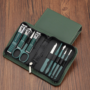 Zipper Bag Dark Green 6/9 Piece Nail Clipper Set Beauty Set Eyebrow Trimming Scissors Nail Eyebrow Clip Ear Spoon Set