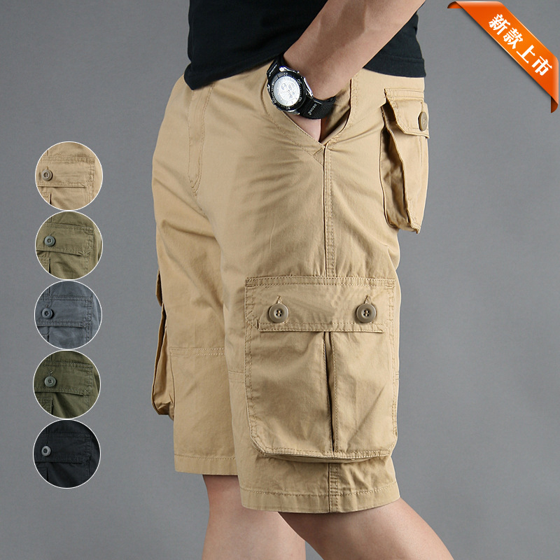 Verano nuevo multi-Bolsillo pantalones cortos de ropa de trabajo casual de los hombres sueltos pantalones cortos de algodón de los hombres quinto pantalones de moda