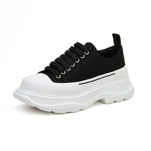 McQueen Canvas Shoes for Women 2024 Spring Thin Lightweight Breathable Heel Lifted Loafers Thick Sole Sports Casual Couple Dad Shoes