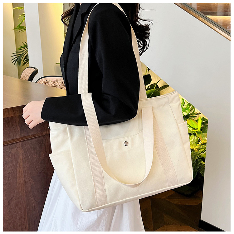 Wholesale of new women's single-shoulder bags, cross-border simple and casual canvas bags, Korean version LOGO printed commuter tote bags undefined