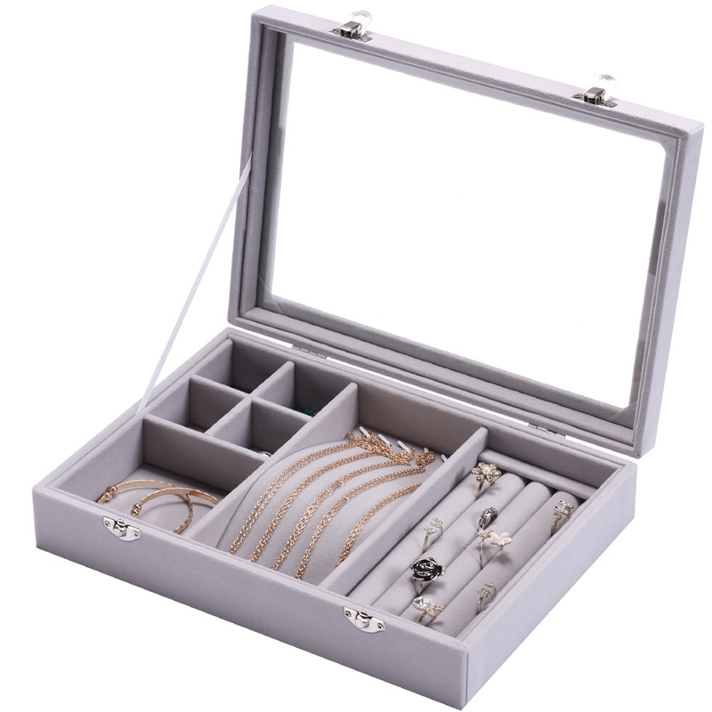 绒布首饰盒珠宝项链戒指耳钉耳环饰品收纳展示大容量盒子首饰架