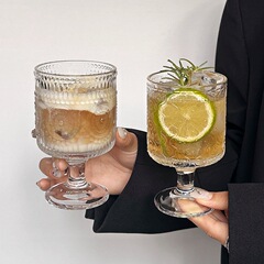 包邮ins风浮雕玻璃水杯轻奢高级感威士忌酒杯果汁咖啡杯子高脚杯
