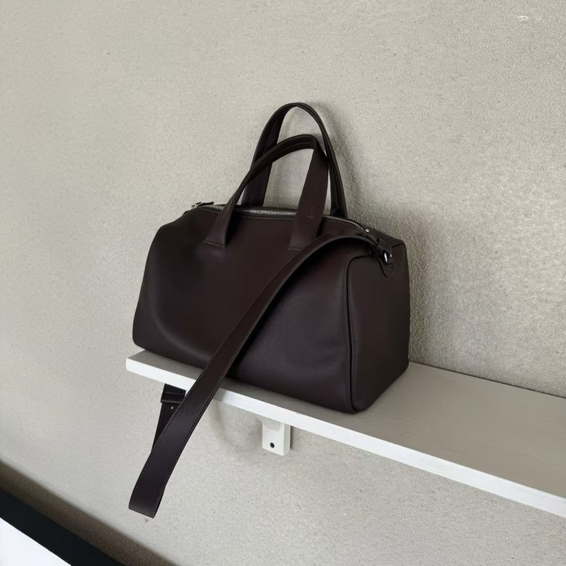 中古包真皮~新款韩版小众头层牛皮斜挎包通勤大容量波士顿手提包|undefined