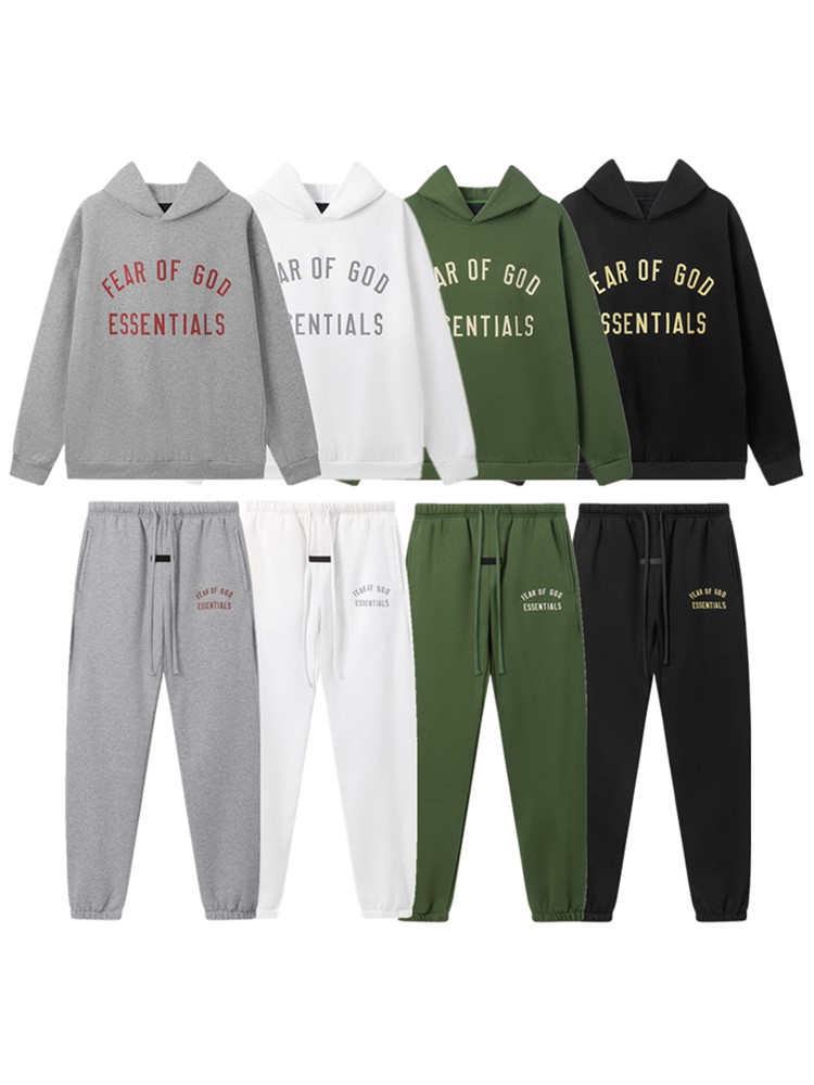 FOG ESSENTIALS Temporada 10 letra impresa otoño invierno camiseta de terciopelo pantalones casuales moda hombre