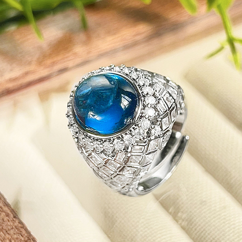 Otoño e invierno nuevo estilo Zhuang Shengsheng joyería simulación corindón rojo superficie lisa retro anillo de alta gama piedra principal 10*12