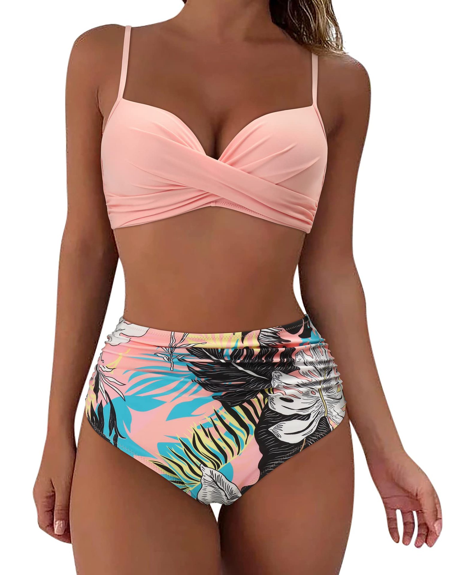115g Weight Briefs Panties Style Chemical fiber blending, Polyester Fabric Type 2 Pieces Set Quantity Casual, Swimming Pool, Party Occasion Flower, Leopard Pattern Women's Gender Women's Flower Leopard 2 Pieces Set Bikinis Swimwear 3
