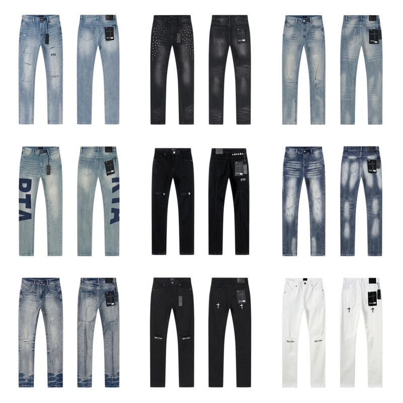 26Ss Cross-Border American High Street R+A Trendy Brand Washed and Distressed Slim-Fit Fashion Straight-Leg Unisex Jeans