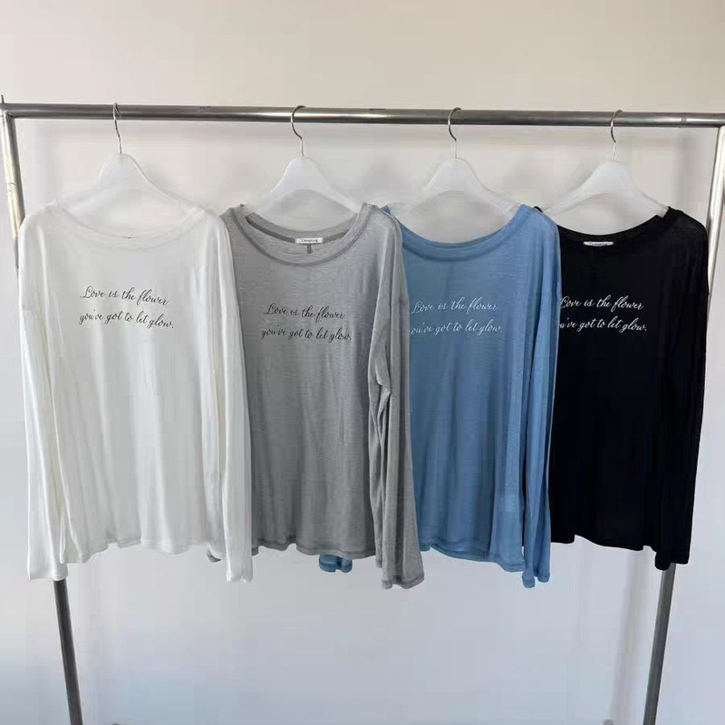 Mona·Xh 2026 Spring New Korean Style Loose Casual Round Neck Slimming Letter Print Long Sleeve T-Shirt Top Mona·Xh 2026 Spring New Korean Style Loose Casual Round Neck Slimming Letter Print Long Sleeve T-Shirt Top