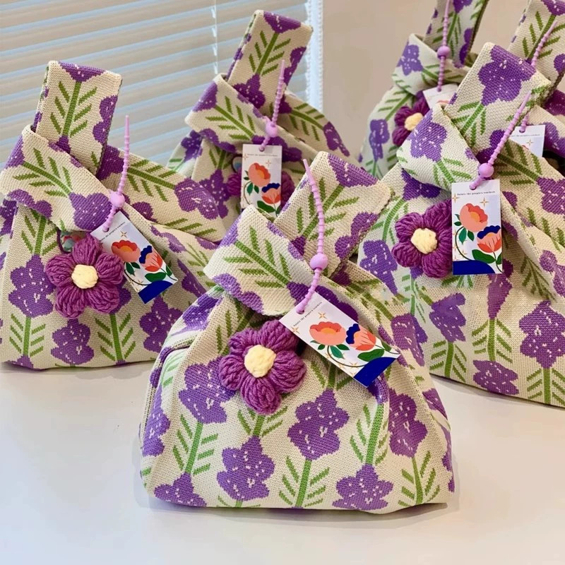 原创韩版针织毛线手提包饭盒袋水桶托特伴手礼手拎马甲背心包便携