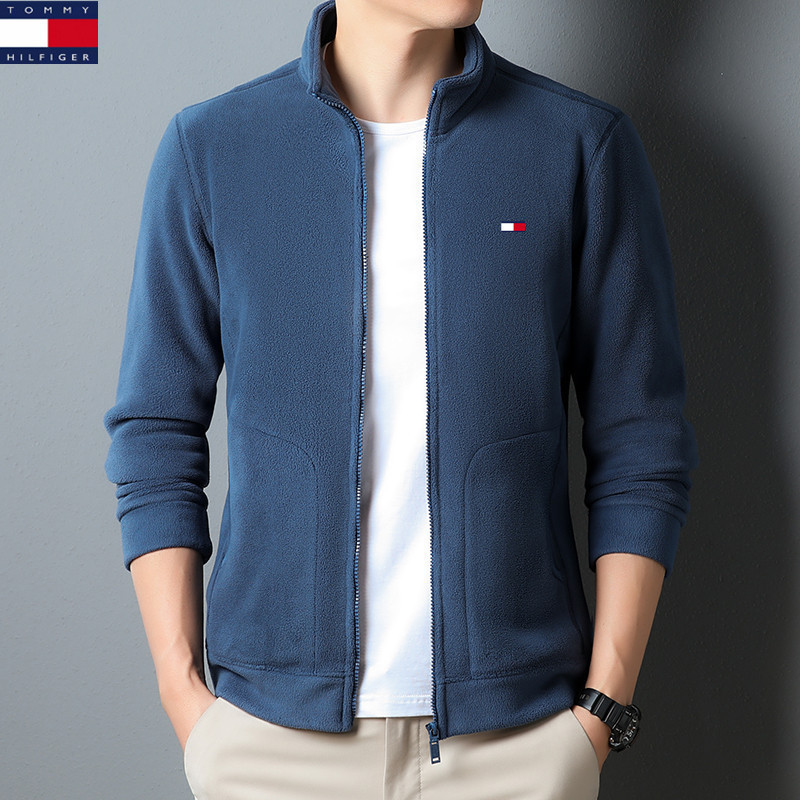 Tommy Tommy Fleece Men's Jacket Autumn and Winter Double-sided Fleece Warm Casual fleece-lined Jacket Coat Sweatshirt Top