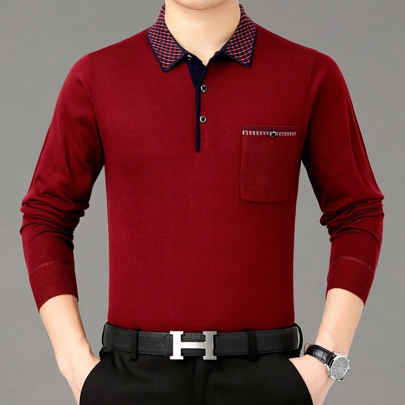 Popular men's lapel polo shirt thin top dad's thin sweater loose plus size men's bottoming shirt