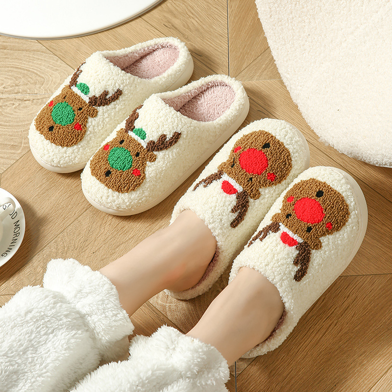 Cross-border Christmas Series Cotton Slippers Women's Women's Outer Wear Cartoon Winter fleece-lined Thickened Non-slip Men's Plush Slippers