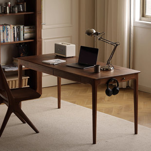North American Black Walnut Desk Home Small Apartment Living Room Study Desk Nordic Solid Wood Writing Desk with Drawers