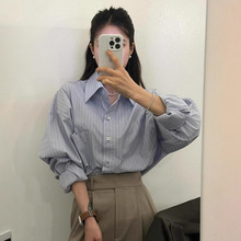 韩国chic2025早秋新款韩版冷淡风小众条纹衬衫女百搭长袖衬衣