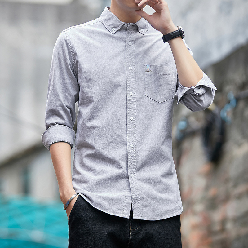 Pure Cotton Men's Shirt Long Sleeve 2026 New Spring and Autumn Oxford Cloth Solid Color Men's Business Casual All-Cotton Shirt for Men