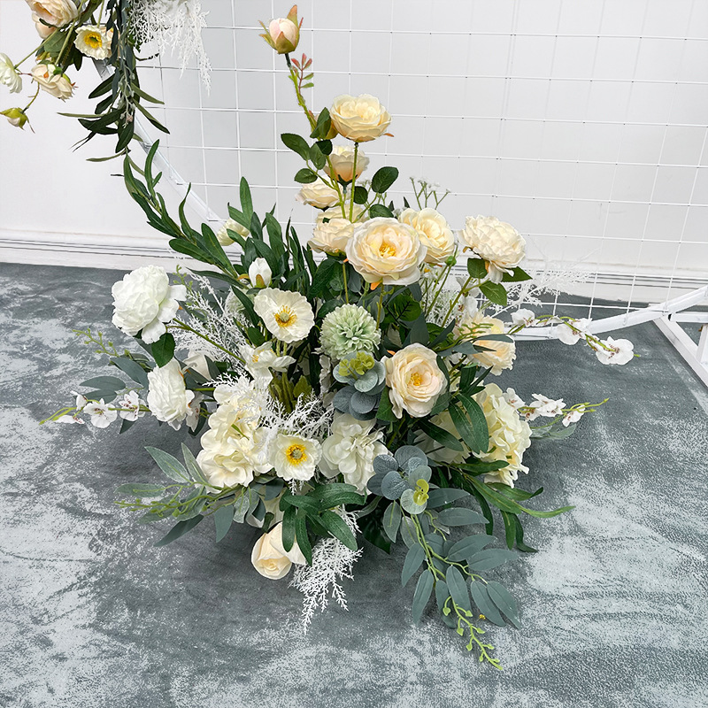 El comercio exterior de la boda flor artificial piso de la boda flor de seda apoyos de la flor de eucalipto flor artificial fila accesorios de la boda floral