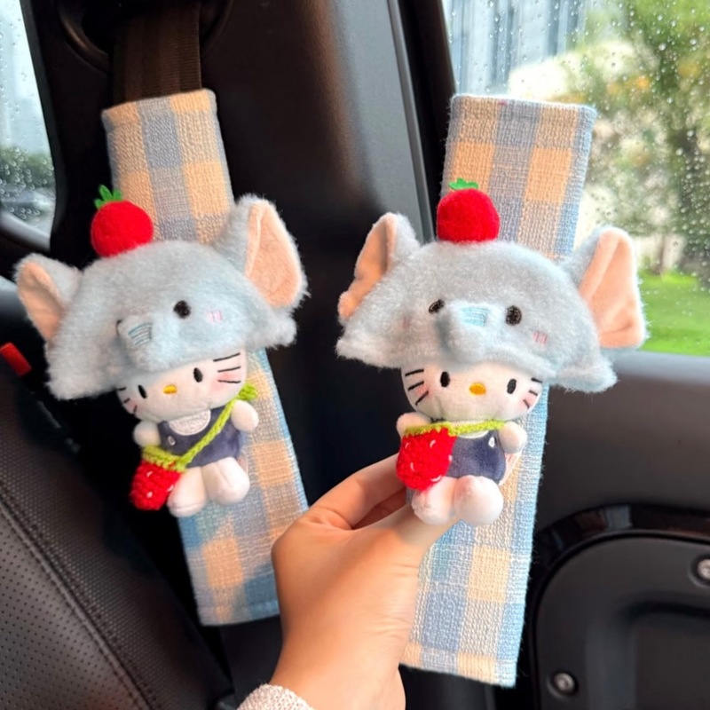 手作りキティ象ヘッドギア kt ぬいぐるみ車のシートベルトショルダーカバー抗首絞め車のインテリアアクセサリーギフト|undefined