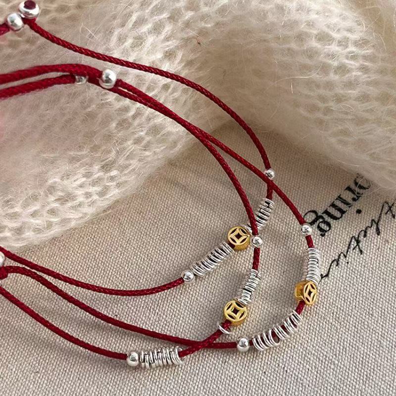 Gold Coin Bracelet Red Rope Bracelet Women's Niche Design High-End National Style New Chinese Fashion Elegant Bracelet